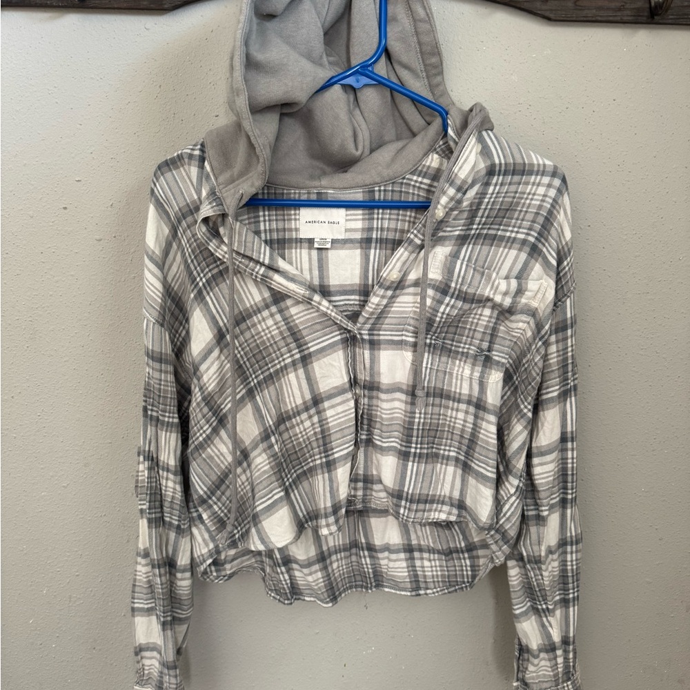 Gray Plaid Hooded Shirt